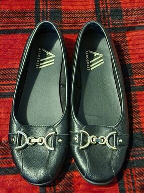 Aeropostale Black Leather Loafers with Gold Horsebit Detail Sz. 9.5